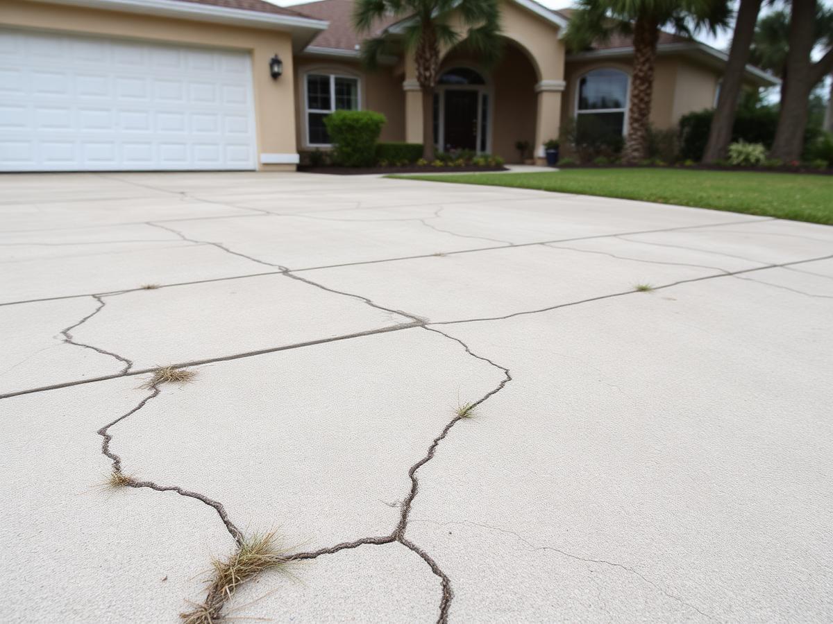 Cracked concrete driveway before replacement
